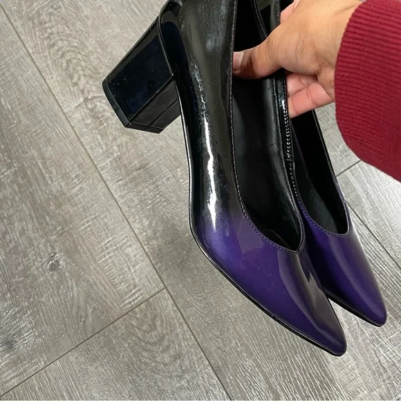 Brian Atwood Ombré Purple Block Heel Patent Pump Size 6 - Picture 5 of 11